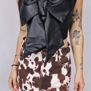Black Bow Top and Brown Cow Print Skirt